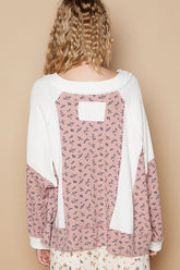 POL Waffle Knit Floral Notched Long Sleeve Top OutfitFlow